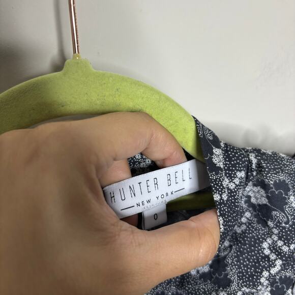 Hunter Bell NYC Black Gray Floral Stripe Eliza Ruffle Lace Top Sz 0 - Picture 5 of 11